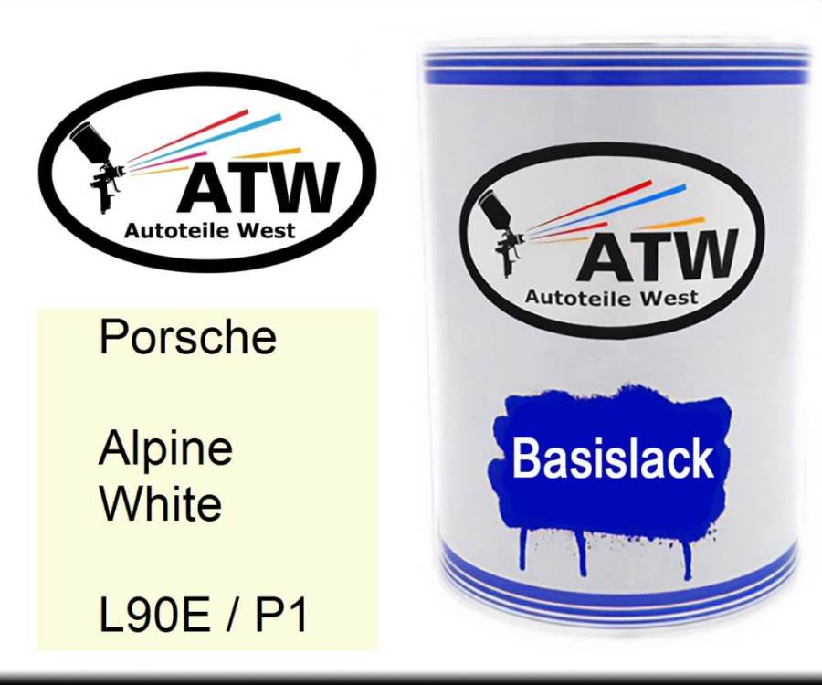 Porsche, Alpine White, L90E / P1: 500ml Lackdose, von ATW Autoteile West.